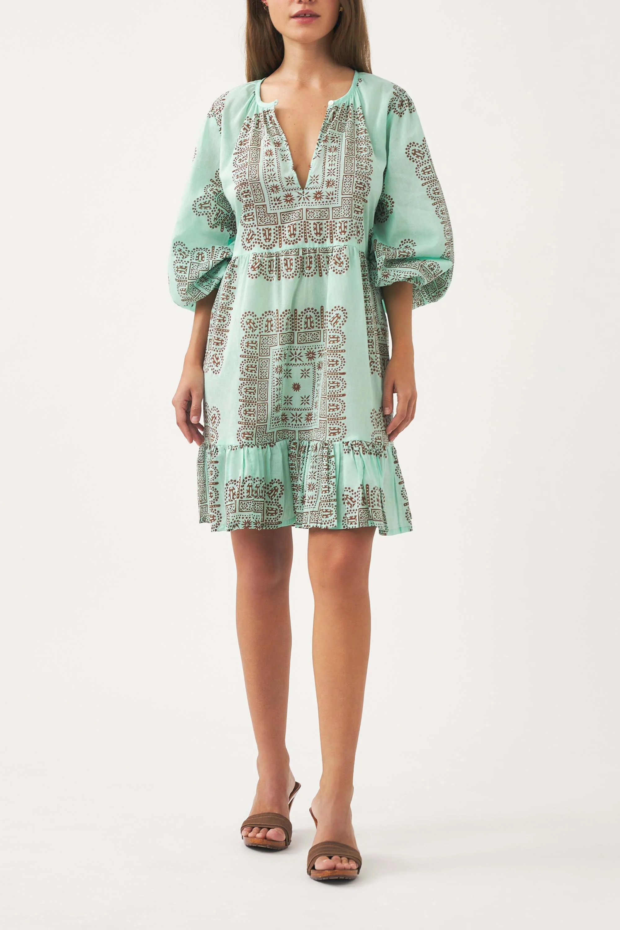 Robe mini en voile de coton imprimé Nalii