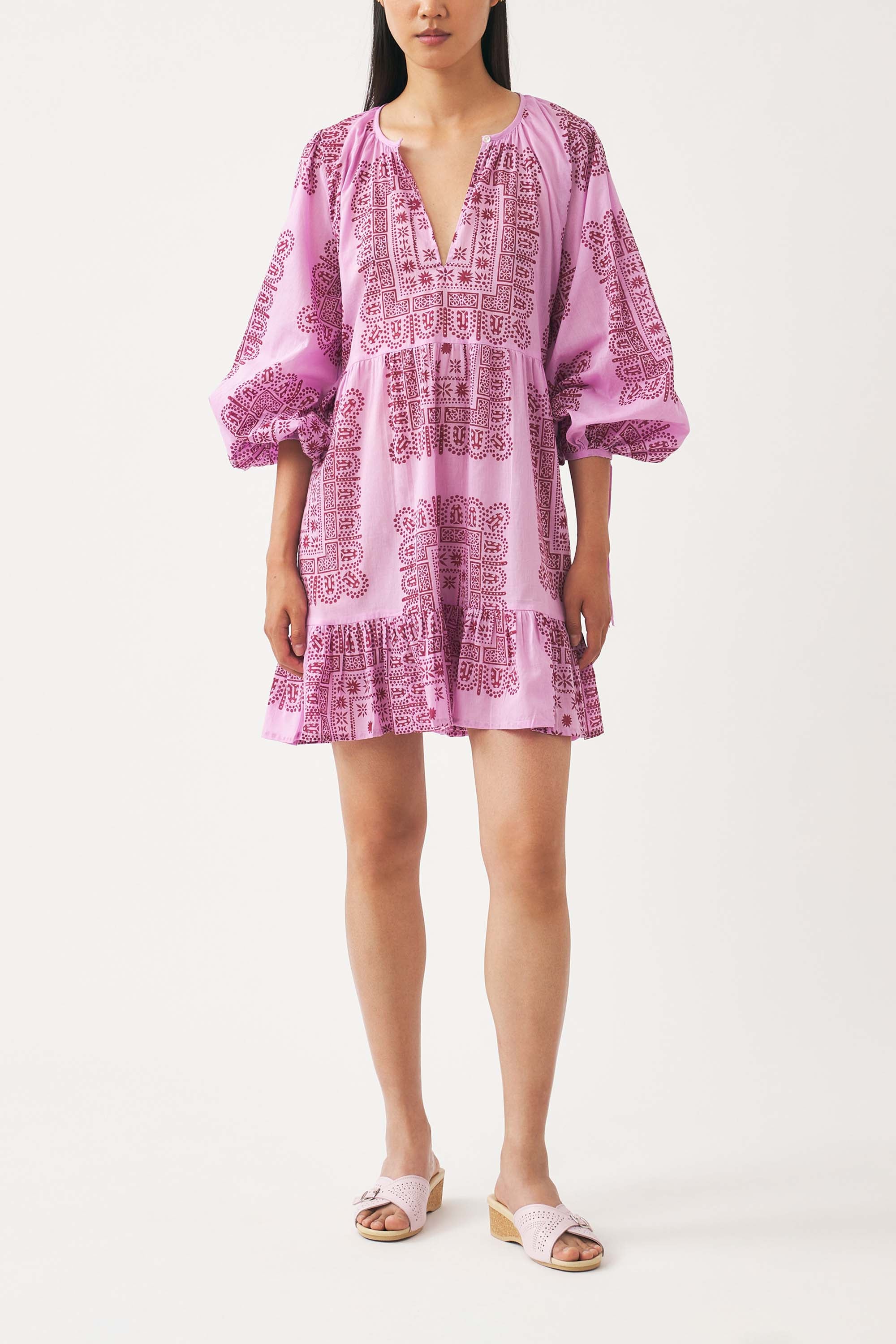 Robe mini en voile de coton imprimé Nalii