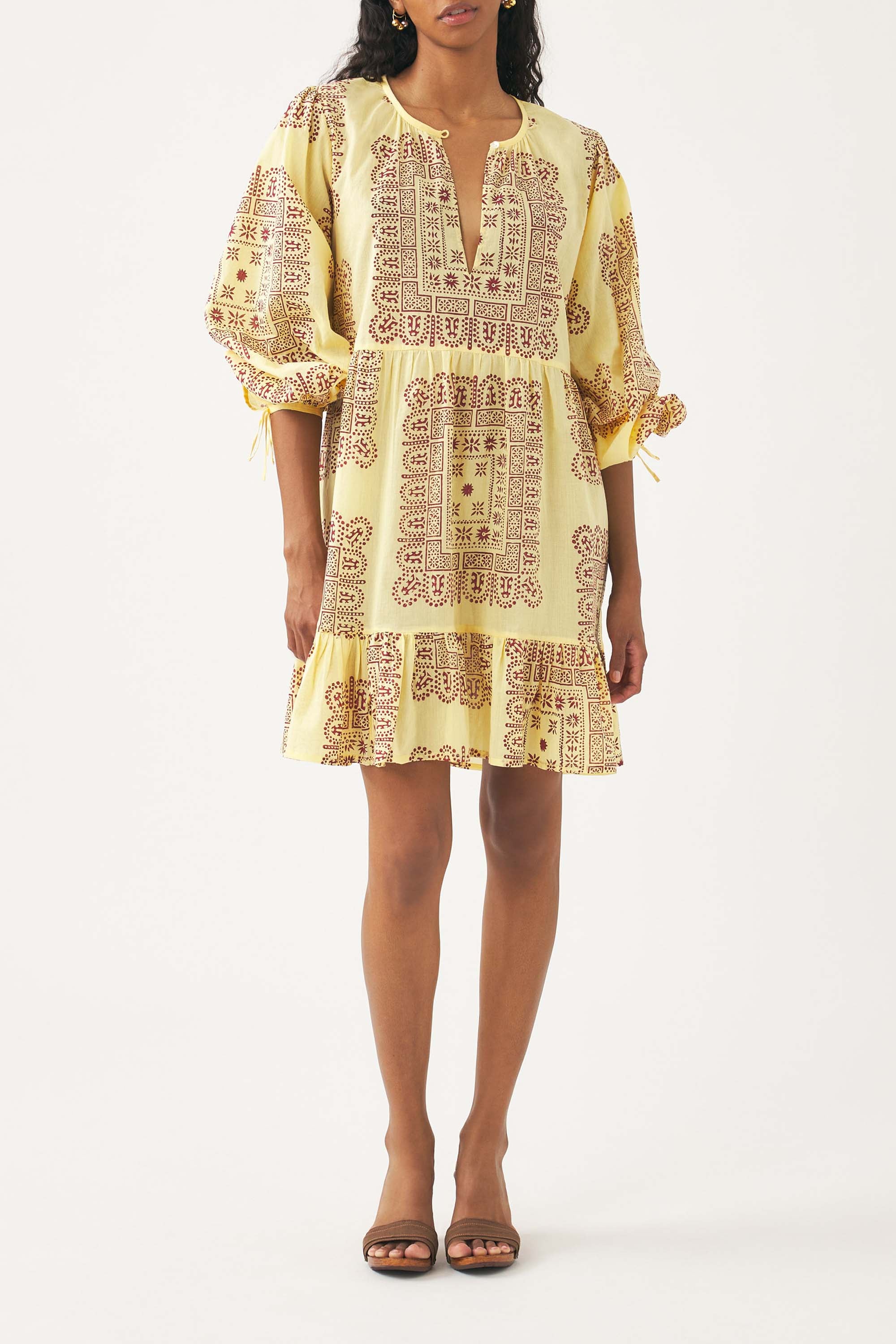 Robe mini en voile de coton imprimé Nalii