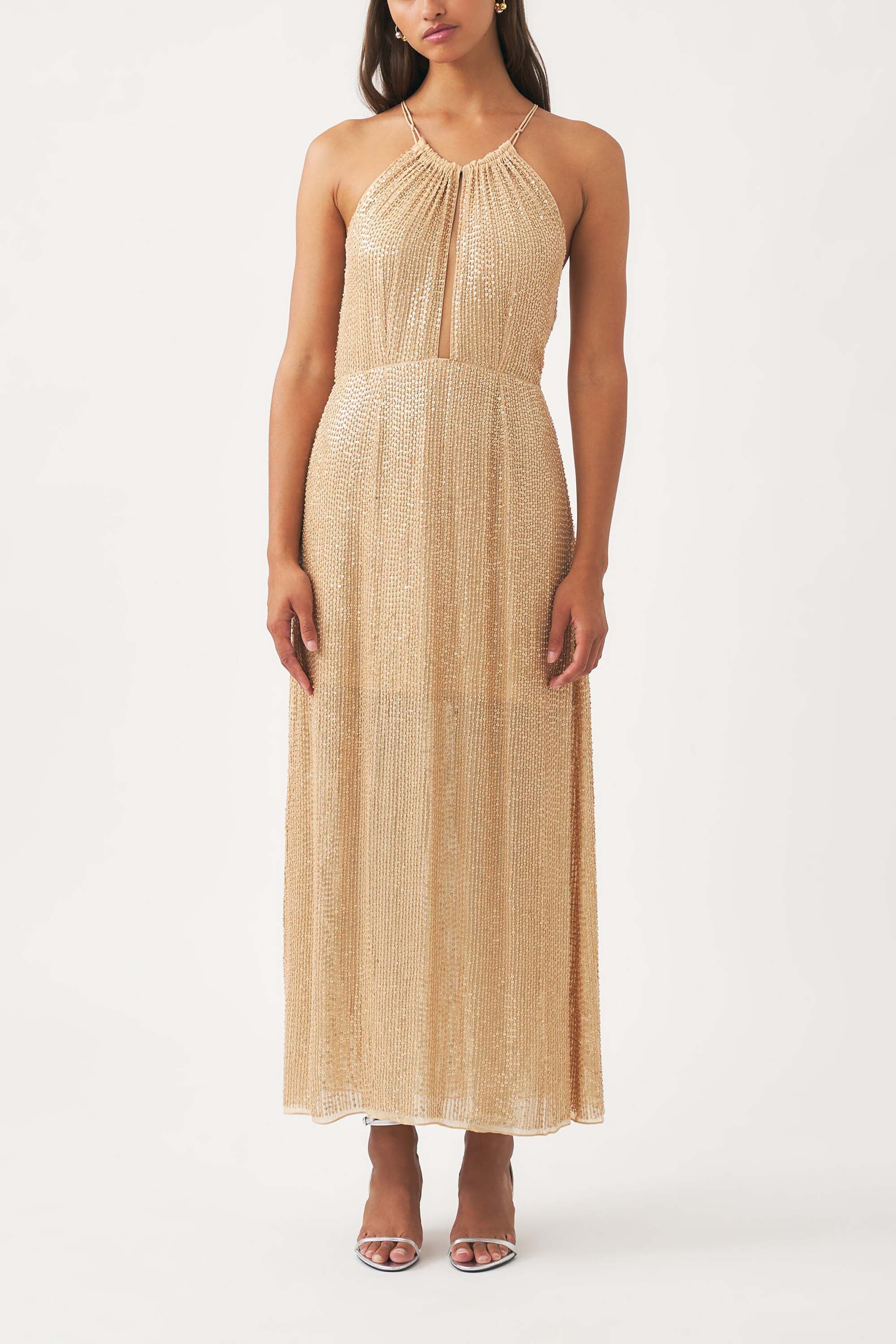 Robe longue brodée à la main avec perles Dune