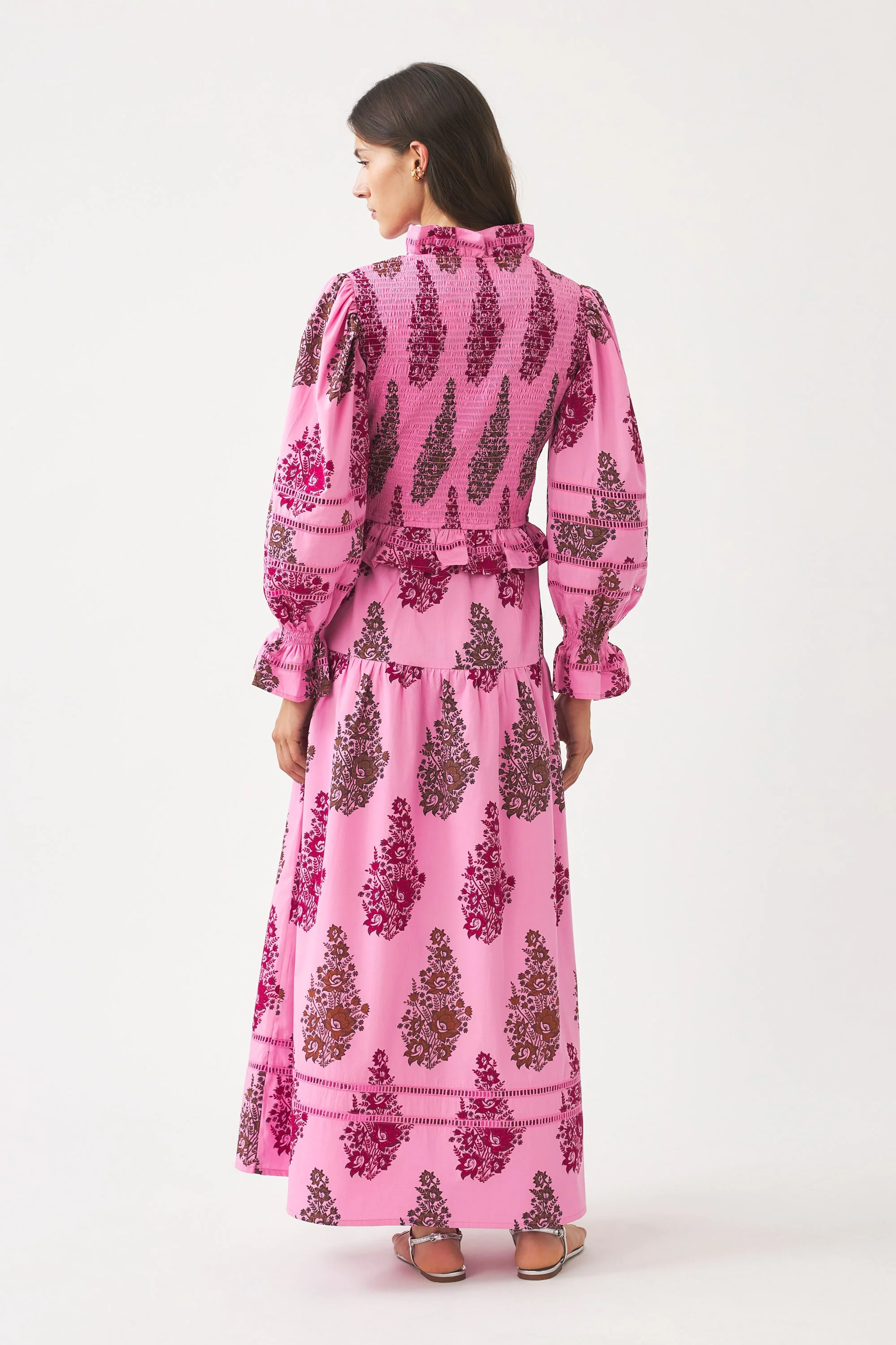 Robe longue à smocks et imprimée à la main Muguet - Image 2