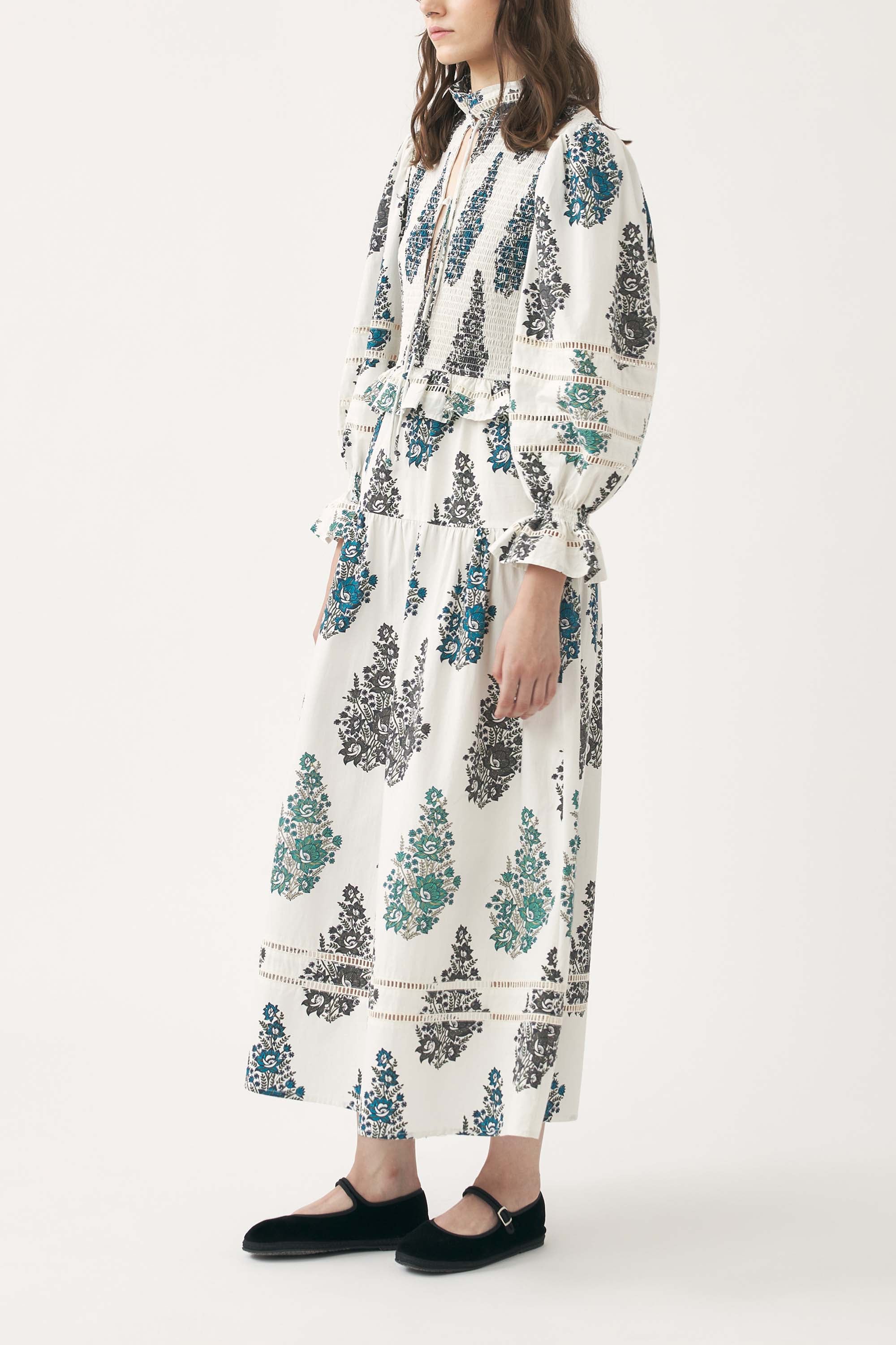 Robe longue à smocks et imprimée à la main Muguet - Image 2