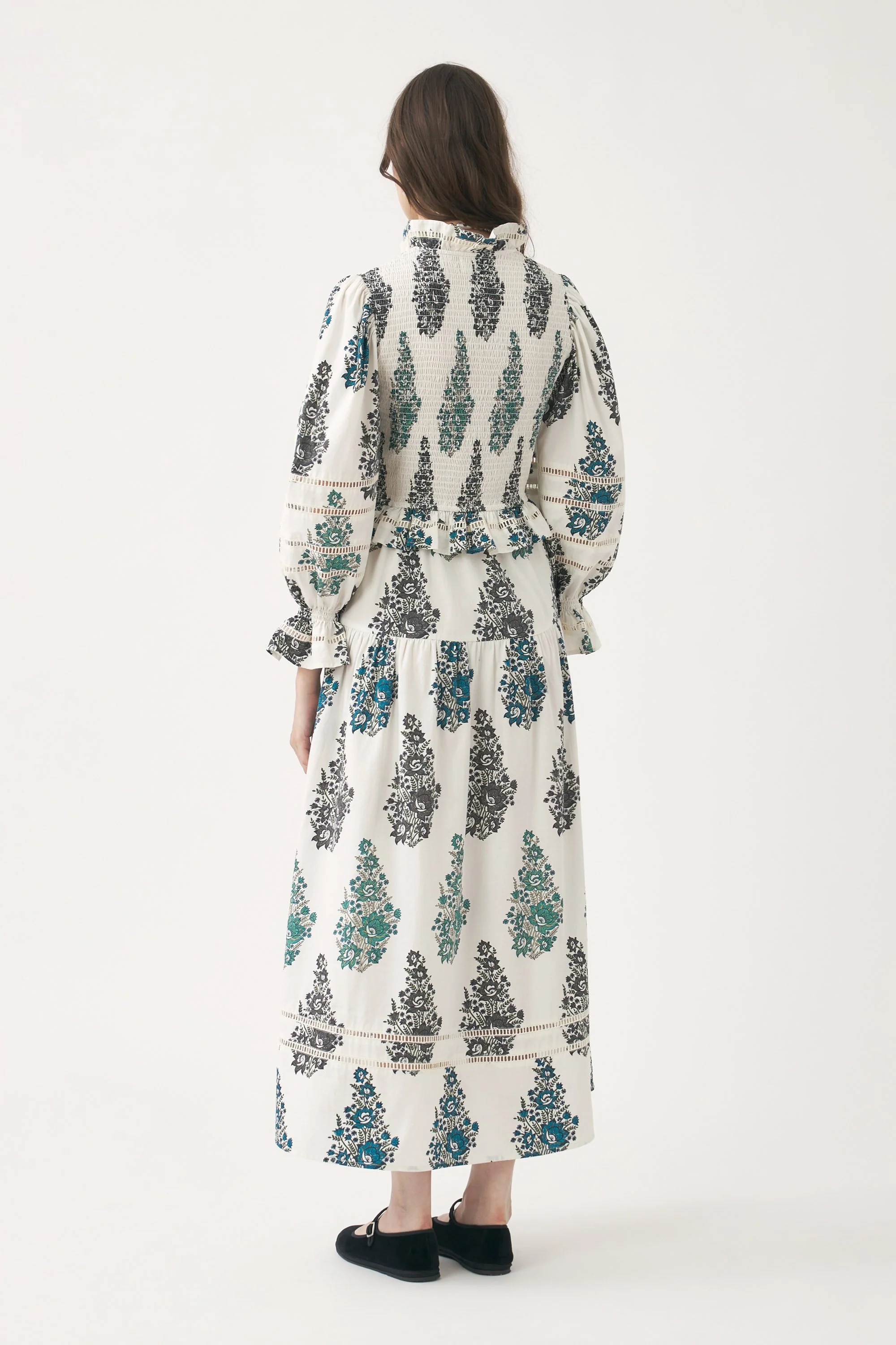 Robe longue à smocks et imprimée à la main Muguet - Image 3