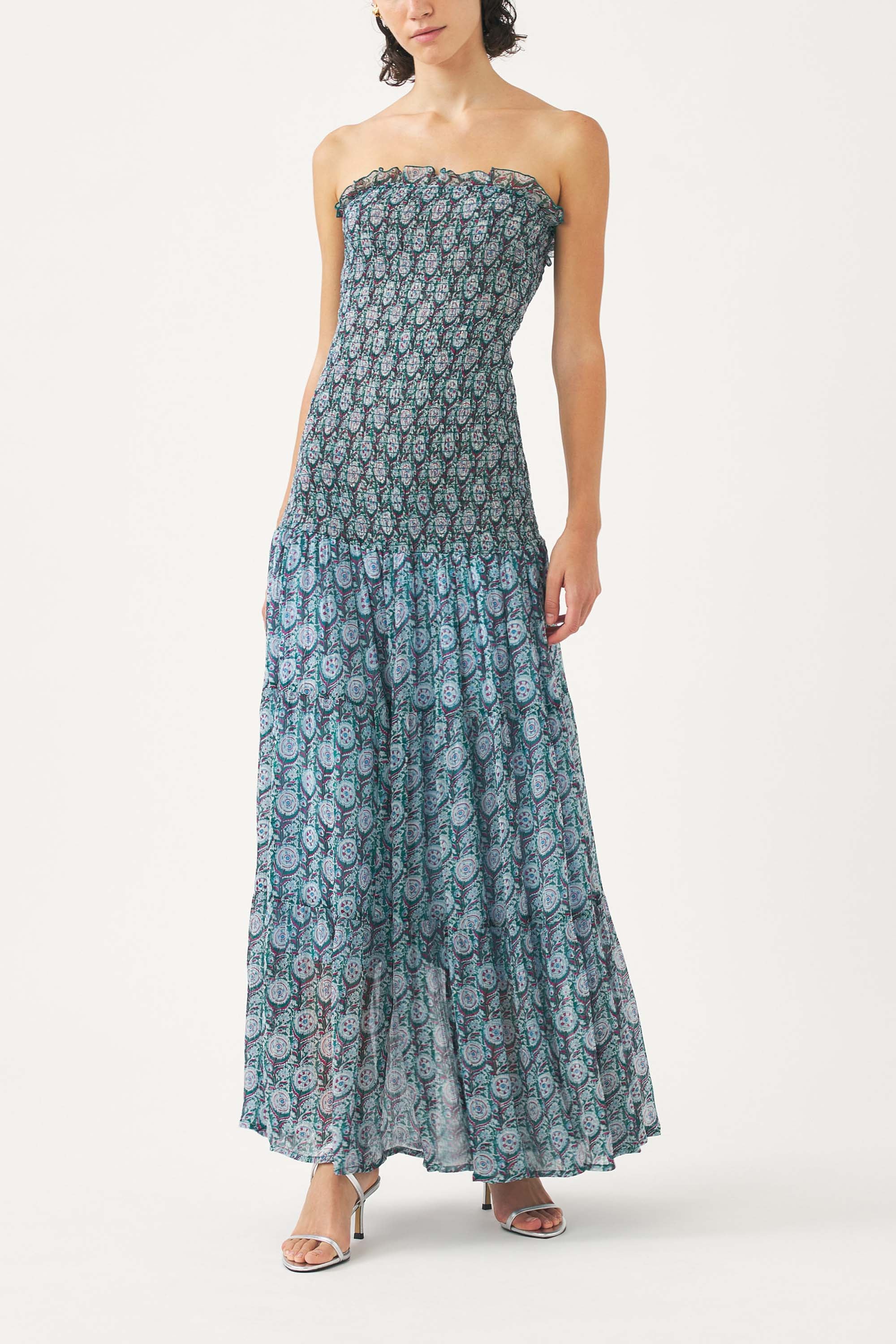Robe bustier en mousseline à smocks Cassy