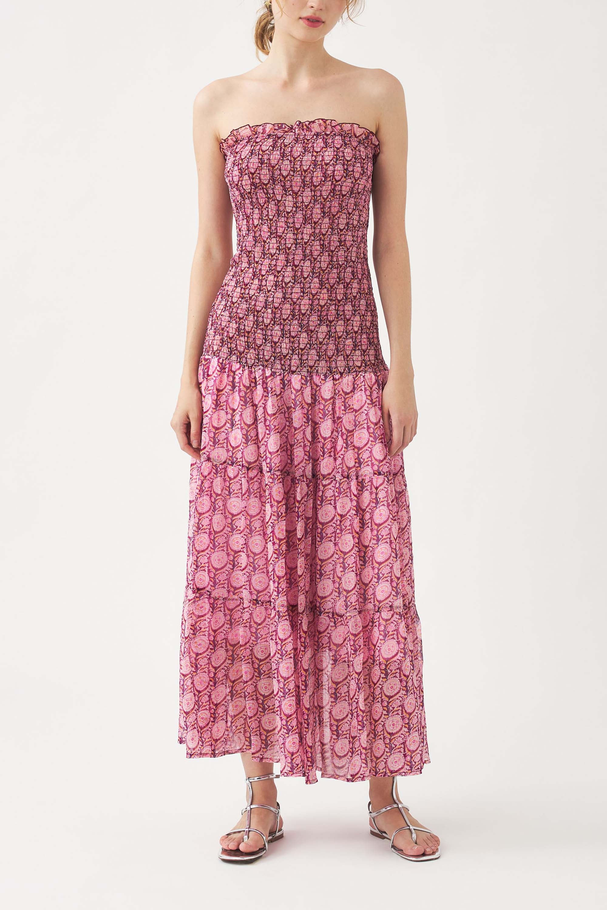 Robe bustier en mousseline à smocks Cassy